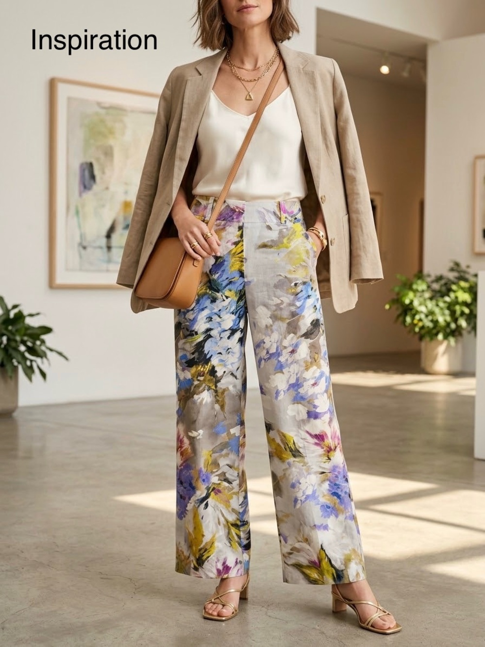 Worth New York Abstract Painterly Floral Wide Leg Trousers Size 6 Made in USA